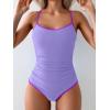 imageEomenie Womens One Piece Swimsuit Tummy Control Slimming Bathing Suit Color Block Spaghetti Strap 1 Piece Swim Suit SwimwearPurple