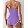 imageEomenie Womens One Piece Swimsuit Tummy Control Slimming Bathing Suit Color Block Spaghetti Strap 1 Piece Swim Suit SwimwearPurple and White