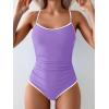 imageEomenie Womens One Piece Swimsuit Tummy Control Slimming Bathing Suit Color Block Spaghetti Strap 1 Piece Swim Suit SwimwearPurple and White