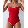 imageEomenie Womens One Piece Swimsuit Tummy Control Slimming Bathing Suit Color Block Spaghetti Strap 1 Piece Swim Suit SwimwearRed and White