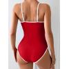imageEomenie Womens One Piece Swimsuit Tummy Control Slimming Bathing Suit Color Block Spaghetti Strap 1 Piece Swim Suit SwimwearRed and White