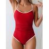 imageEomenie Womens One Piece Swimsuit Tummy Control Slimming Bathing Suit Color Block Spaghetti Strap 1 Piece Swim Suit SwimwearRed and White