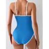 imageEomenie Womens One Piece Swimsuit Tummy Control Slimming Bathing Suit Color Block Spaghetti Strap 1 Piece Swim Suit SwimwearSky Blue and White