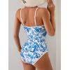 imageEomenie Womens One Piece Swimsuit Tummy Control Slimming Bathing Suit Color Block Spaghetti Strap 1 Piece Swim Suit SwimwearWhite Blue Printed