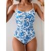 imageEomenie Womens One Piece Swimsuit Tummy Control Slimming Bathing Suit Color Block Spaghetti Strap 1 Piece Swim Suit SwimwearWhite Blue Printed
