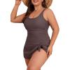 imageEomenie Plus Size Swimdress for Women One Piece Swimsuit Tummy Control Swim Dresses Skirt Bathing SuitCoffee