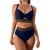 imageEomenie Two Piece Swimsuits Tummy Control Twist Hollow Bikini Sets High Waisted Criss Cross 2 Piece Bathing Suits