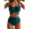 imageEomenie Women Two Piece Swimsuits Crisscross Tummy Control Bathing Suit High Waisted Wrap Bikini Tie Back 2 Piece Swimwear