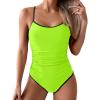 imageEomenie Womens One Piece Swimsuit Tummy Control Slimming Bathing Suit Color Block Spaghetti Strap 1 Piece Swim Suit SwimwearFluorescent Green