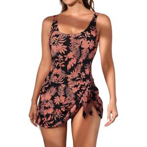imageEomenie One Piece Swimdress Swimsuits for Women Tummy Control Swim Dresses Skirt Bathing SuitBlack Pink Print