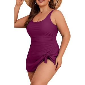 imageEomenie Plus Size Swimdress for Women One Piece Swimsuit Tummy Control Swim Dresses Skirt Bathing SuitBurgundy