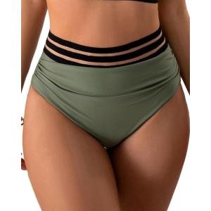 imageEomenie Womens High Waisted Bikini Bottom Tummy Control Swimsuit Bottom Swim BriefsArmy Green
