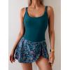 imageEomenie One Piece Swimdress Swimsuits for Women Tummy Control Swim Dresses Skirt Bathing SuitPeacock Green Print