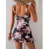 imageEomenie Womens One Piece Swimdress Swimsuit with Drawstring Tummy Control Bathing Suits Push Up Swim Dresses with BottomBlack Pink Printed