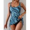 imageEomenie Womens One Piece Swimdress Swimsuit with Drawstring Tummy Control Bathing Suits Push Up Swim Dresses with BottomBlue Black Printed