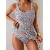 imageEomenie Womens One Piece Swimdress Swimsuit with Drawstring Tummy Control Bathing Suits Push Up Swim Dresses with BottomBlue Orange Printed