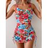 imageEomenie Womens One Piece Swimdress Swimsuit with Drawstring Tummy Control Bathing Suits Push Up Swim Dresses with BottomBlue Red Printed