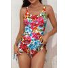 imageEomenie Womens One Piece Swimdress Swimsuit with Drawstring Tummy Control Bathing Suits Push Up Swim Dresses with BottomBlue Red Printed