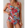 imageEomenie Womens One Piece Swimdress Swimsuit with Drawstring Tummy Control Bathing Suits Push Up Swim Dresses with BottomBlue Red Printed