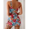 imageEomenie Womens One Piece Swimdress Swimsuit with Drawstring Tummy Control Bathing Suits Push Up Swim Dresses with BottomBlue Red Printed
