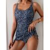 imageEomenie Womens One Piece Swimdress Swimsuit with Drawstring Tummy Control Bathing Suits Push Up Swim Dresses with BottomDark Blue Dots