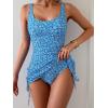imageEomenie Womens One Piece Swimdress Swimsuit with Drawstring Tummy Control Bathing Suits Push Up Swim Dresses with BottomPrinted B