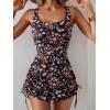 imageEomenie Womens One Piece Swimdress Swimsuit with Drawstring Tummy Control Bathing Suits Push Up Swim Dresses with BottomPrinted a