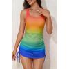 imageEomenie Womens One Piece Swimdress Swimsuit with Drawstring Tummy Control Bathing Suits Push Up Swim Dresses with BottomRainbow