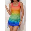 imageEomenie Womens One Piece Swimdress Swimsuit with Drawstring Tummy Control Bathing Suits Push Up Swim Dresses with BottomRainbow