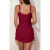 imageEomenie Womens One Piece Swimdress Swimsuit with Drawstring Tummy Control Bathing Suits Push Up Swim Dresses with BottomWine Red