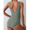 imageEomenie Womens One Piece Swimsuit Slimming Tummy Control Bathing Suit Wide Straps Plunge V Neck SwimwearArmy Green