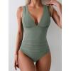 imageEomenie Womens One Piece Swimsuit Slimming Tummy Control Bathing Suit Wide Straps Plunge V Neck SwimwearArmy Green
