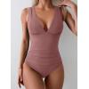 imageEomenie Womens One Piece Swimsuit Slimming Tummy Control Bathing Suit Wide Straps Plunge V Neck SwimwearBean Pink