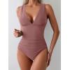 imageEomenie Womens One Piece Swimsuit Slimming Tummy Control Bathing Suit Wide Straps Plunge V Neck SwimwearBean Pink