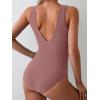 imageEomenie Womens One Piece Swimsuit Slimming Tummy Control Bathing Suit Wide Straps Plunge V Neck SwimwearBean Pink