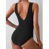 imageEomenie Womens One Piece Swimsuit Slimming Tummy Control Bathing Suit Wide Straps Plunge V Neck SwimwearBlack