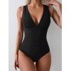 imageEomenie Womens One Piece Swimsuit Slimming Tummy Control Bathing Suit Wide Straps Plunge V Neck SwimwearBlack