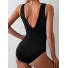 imageEomenie Womens One Piece Swimsuit Slimming Tummy Control Bathing Suit Wide Straps Plunge V Neck SwimwearBlackribbed