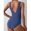 imageEomenie Womens One Piece Swimsuit Slimming Tummy Control Bathing Suit Wide Straps Plunge V Neck SwimwearBlue