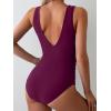 imageEomenie Womens One Piece Swimsuit Slimming Tummy Control Bathing Suit Wide Straps Plunge V Neck SwimwearBurgundy