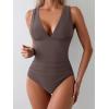 imageEomenie Womens One Piece Swimsuit Slimming Tummy Control Bathing Suit Wide Straps Plunge V Neck SwimwearCafe Brown