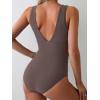 imageEomenie Womens One Piece Swimsuit Slimming Tummy Control Bathing Suit Wide Straps Plunge V Neck SwimwearCafe Brown