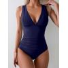imageEomenie Womens One Piece Swimsuit Slimming Tummy Control Bathing Suit Wide Straps Plunge V Neck SwimwearDark Blue