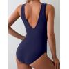 imageEomenie Womens One Piece Swimsuit Slimming Tummy Control Bathing Suit Wide Straps Plunge V Neck SwimwearDark Blue