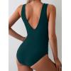 imageEomenie Womens One Piece Swimsuit Slimming Tummy Control Bathing Suit Wide Straps Plunge V Neck SwimwearDark Green