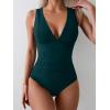 imageEomenie Womens One Piece Swimsuit Slimming Tummy Control Bathing Suit Wide Straps Plunge V Neck SwimwearDark Green