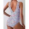 imageEomenie Womens One Piece Swimsuit Slimming Tummy Control Bathing Suit Wide Straps Plunge V Neck SwimwearFloral Print