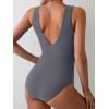 imageEomenie Womens One Piece Swimsuit Slimming Tummy Control Bathing Suit Wide Straps Plunge V Neck SwimwearGray Ribbed