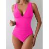 imageEomenie Womens One Piece Swimsuit Slimming Tummy Control Bathing Suit Wide Straps Plunge V Neck SwimwearHot Pink