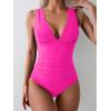 imageEomenie Womens One Piece Swimsuit Slimming Tummy Control Bathing Suit Wide Straps Plunge V Neck SwimwearHot Pink